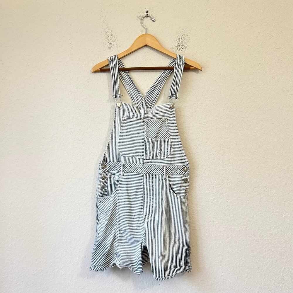 WE THE FREE Ziggy Novelty Shortalls Hickory Striped Denim Overalls
